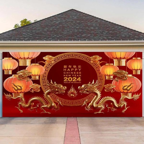 Décoration de fête année chinoise porte de Garage bannière couverture murale 7X16/6 13 pieds grand signe de Dragon