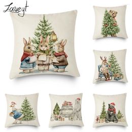 Décoration de fête arbre de noël dessin animé mignon Animal lin jeter coussin taie d'oreiller ferme décor à la maison noël 2024 année taie d'oreiller 45x45 cm