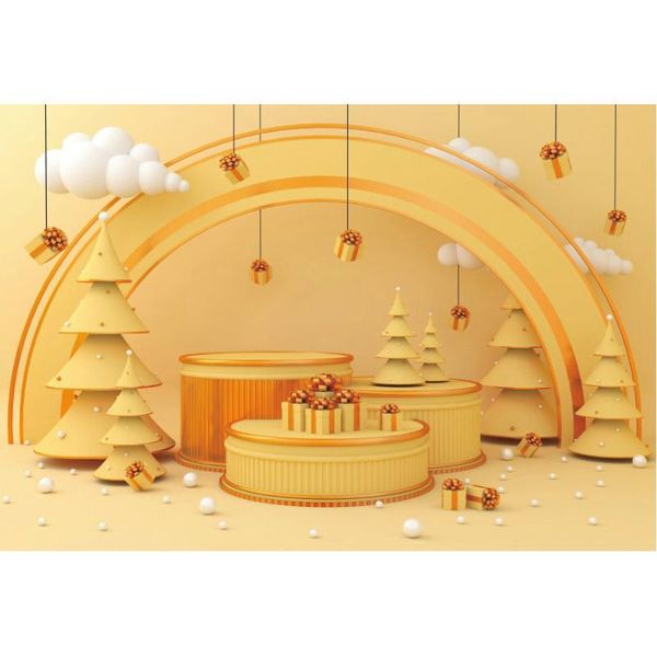 Decoración de fiesta Fondo de Navidad Árbol de Navidad amarillo Caja de regalo Nubes Fondo de pografía Familia Po Booth Studio Props