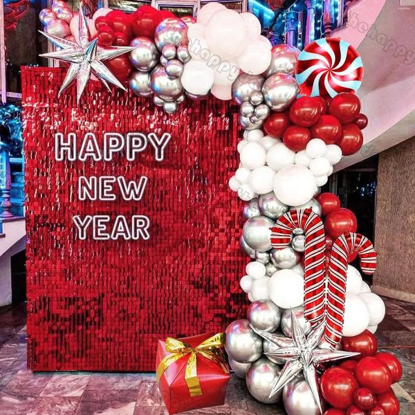 Party Decoration Christmas Balon Arc Garland Kit rouge Boulons blancs Balloons cadeaux Cone Cone Cone Star Foil pour décor