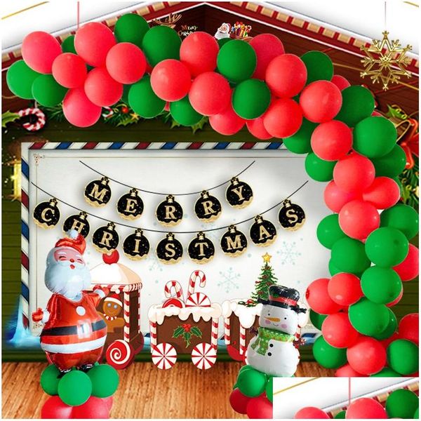 Decoración de fiesta Conjunto de globos de Navidad 10 pulgadas Rojo Verde Navidad Látex Dibujos animados Papá Noel Muñeco de nieve Papel de aluminio Globos de helio Dbc Vt1 Dhkjm