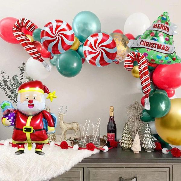 Party Decoration Christmas Balon Arc de couronne de boucles rouges et blancs Balloons de bonbons arbre Santa Claus Foil en aluminium