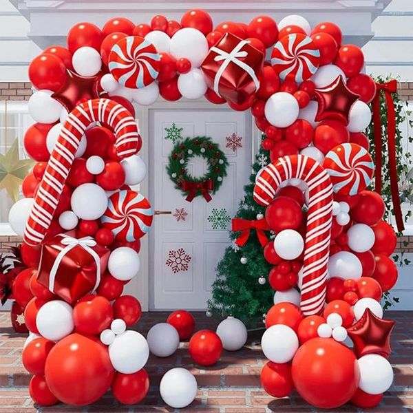 Decoración de fiestas Globos de Navidad Garland Red White Balloon Arch Kit de regalos Candy Candy Star Foil Ballon NaviDad Decoración del hogar