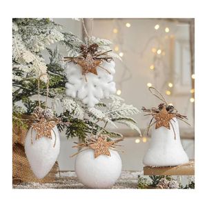 Feestdecoratie kerstballen sneeuwvlok water drop bell boom hangende hangers schuim witte ornamenten bal voor huis 2022 levering ga dhqb6