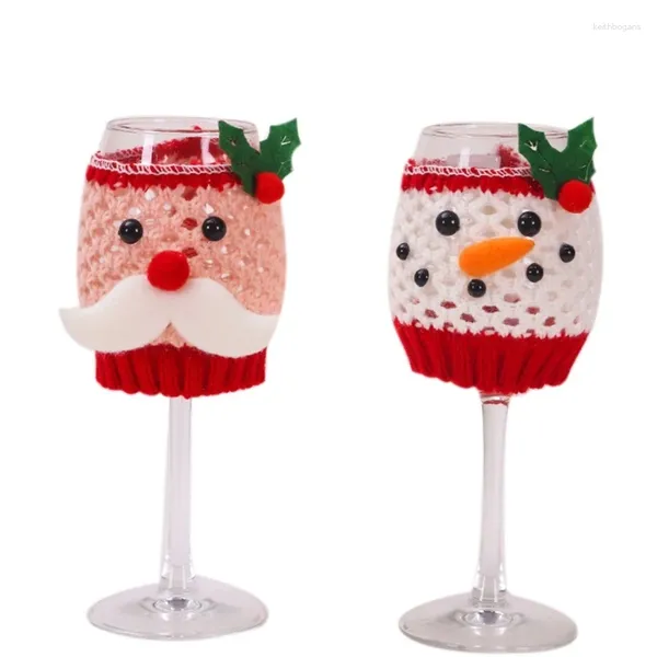 Party Decoration Christmas tasse Bouteille Couvre les manches à vin à vin isolées Tricoter Santa Snowman Sweater Freyes Decor for Kitchen