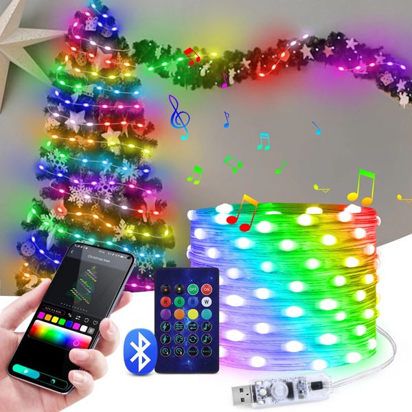 Decoración de fiesta Decoraciones navideñas Efecto de persecución Cadena de luz LED USB 5V RGBIC Tira de color de ensueño con hada direccionable por Bluetooth para decoración 231025