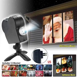 Fête Décoration De Noël Halloween Laser Projecteur 12 Films Mini Fenêtre Home Cinéma Intérieur En Plein Air Pays Des Merveilles Pour Kids271u