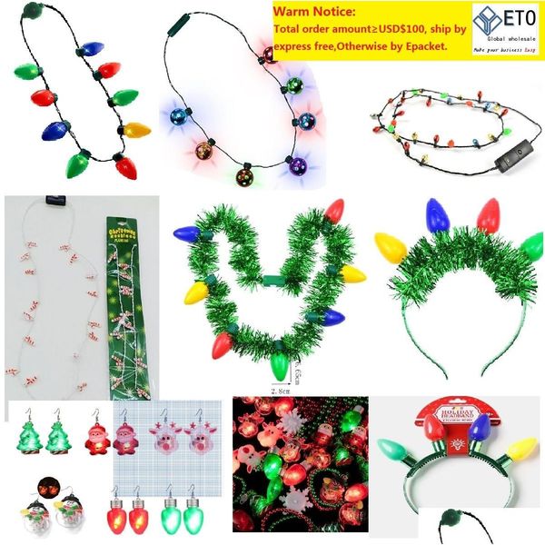 Decoración de fiesta Navidad Vacaciones Luz intermitente BBS Collar LED Collares para decoraciones Suministros de regalo Fiesta Candy Cane Drop Deliv DHMFW