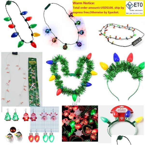 Decoración de fiesta Navidad Vacaciones Luz intermitente BBS Collar LED Collares para decoraciones Suministros de regalo Fiesta Candy Cane Drop Deliv DHW8A