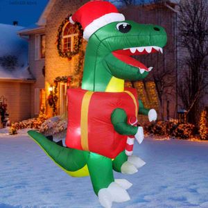 Feestdecoratie Opblaasbaar kerstspeelgoed T-Rex Dinosaurus 1,80 meter hoge LED Tyrannosaurus Rex met cadeau Kerst opblaasbare buitentuindecoratie T230926