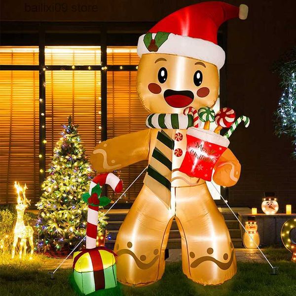 Decorazioni per feste Gonfiabili natalizi Decorazioni per esterni 8FT Omino di pan di zenzero con 8 LED integrati Giocattoli gonfiabili per feste Regali di Natale per bambini T230926