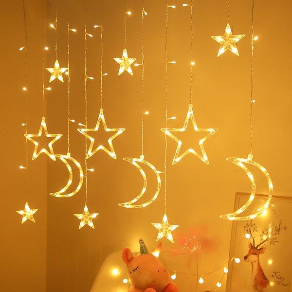 Guirnalda de luces LED de Navidad para decoración de fiestas, Luna, estrella, Navidad, año 2022, lámpara de cortina, decoraciones para el hogar, dormitorio de niños