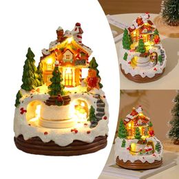 Feestdecoratie kerstmuziekbox verlichte hars huis ornament roterende winter scene 6.3 inch home tafelblad cadeau voor kinderen