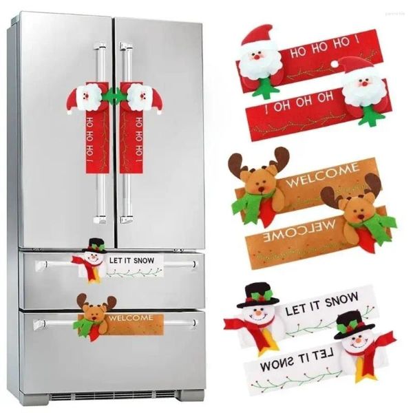 Decoración de fiesta Cubiertas de manijas de refrigerador de Navidad Lindo muñeco de nieve Elk Nevera Puerta Cubierta Cocina para decoraciones