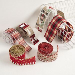 Feestdecoratie kerstlint imitatie linnen plaid eland gestreepte webbing diy boog boom ornamenten leveringen cadeau inpakken