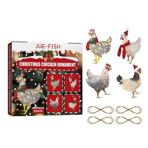 Décoration de fête Écharpe de Noël Décorations de poulet 4pcs Pendentif suspendu Arbre Mini avec