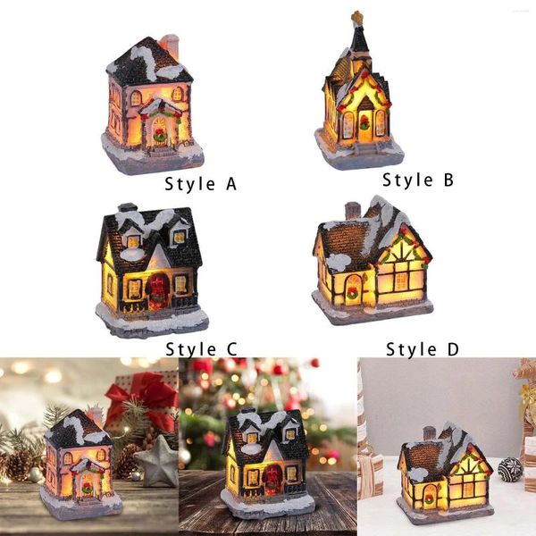 Decoración de fiestas Escena navideña Iluminada House Village Decoraciones de escritorio en miniatura decorativa