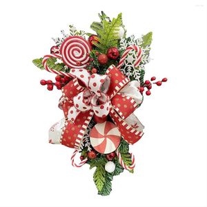 Feestdecoratie Kerst Traan Bloemen Met Snoep Strik En Rode Bessen Hangende Krans Kunstmatige Deur