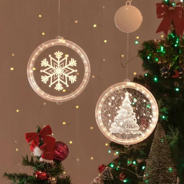 Décoration de fête Fenêtre de Noël 3D LED Acrylique Ventouse Lumières Elk Bells Père Noël Flocons de neige Arbre Bonhomme de neige Lampe pour la décoration de la chambre