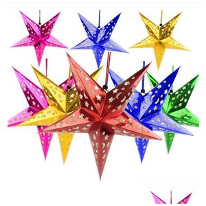 Décoration de fête Lanterne en papier étoile imprimée colorée 60 cm pour les décorations de mariage de Noël Abat-jour LED Drop Livraison Maison Jardin Dhklh