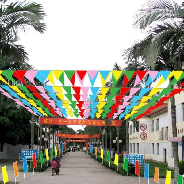 Decoración de fiesta colorida 80m para banderín triangular banderín cadena Banner Festiva R7UB