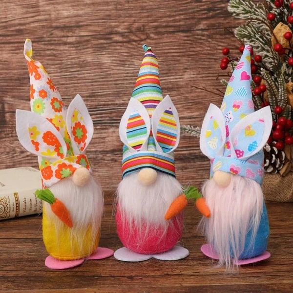 Décoration de fête, chapeau coloré, oreilles de pâques, poupée sans visage, perles en peluche mignonnes, ornements Gnomes en feutre, fond Stable, cadeau elfe nain