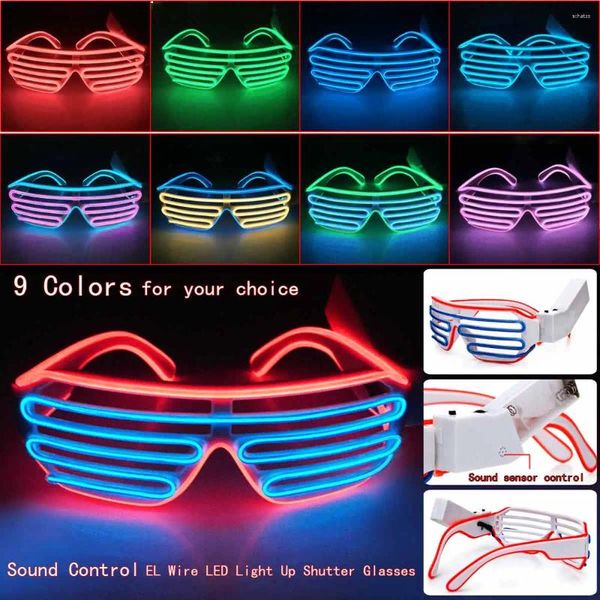 Decoración de la fiesta Gafas LED coloridas Control de sonido Light UN El obturador del cable 3 Modo Gafas de sol intermitentes Suministros de disfraces de Halloween