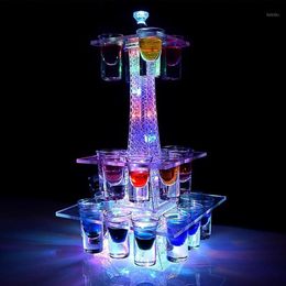 Décoration de fête Coloré Lumineux LED Cristal Tour Eiffel Cocktail Porte-gobelet Stand VIP Service S Verre Glorifier Présentoir D190C