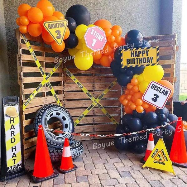 Party Decoration Construction Thème 100pcs Ballon jaune Kit Garland pour les camions garçons enfants Bandoulièrement