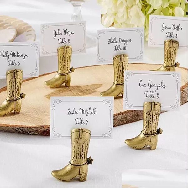 Décoration de la fête Cowboy Boot Place Carte Holder Table Poix centrale Mariage Douche nuptiale FAVORS Numéro de siège Holders Wholesale Drop Deli Dhxzp