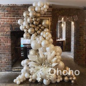 Décoration de fête crème Beige ballon guirlande Kit sable blanc mariage joyeux anniversaire or Ballom arc Globos bébé douche DecorParty