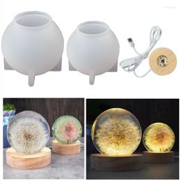 Feestdecoratie kristallen bol hars vormen bol siliconen met led houten lichten display base stand voor thuis slaapkamer nachtlicht