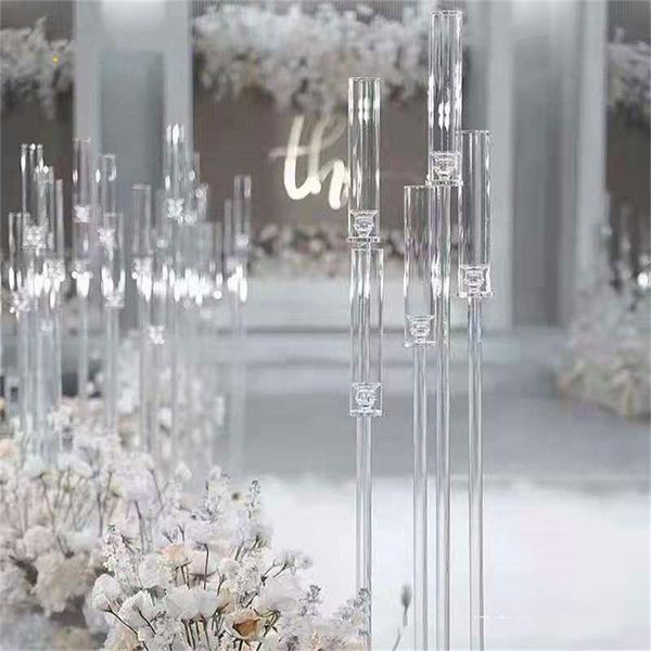 Décoration de fête chandelier en cristal 6 têtes Table de mariage Center support de fleur bougeoir en verre métal route LeadParty