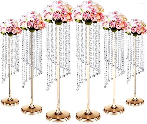 Decoración de fiestas Jarrón de oro de cristal para decoraciones de la mesa de la mesa de bodas Soporte de flores de metal Road 6 PCS