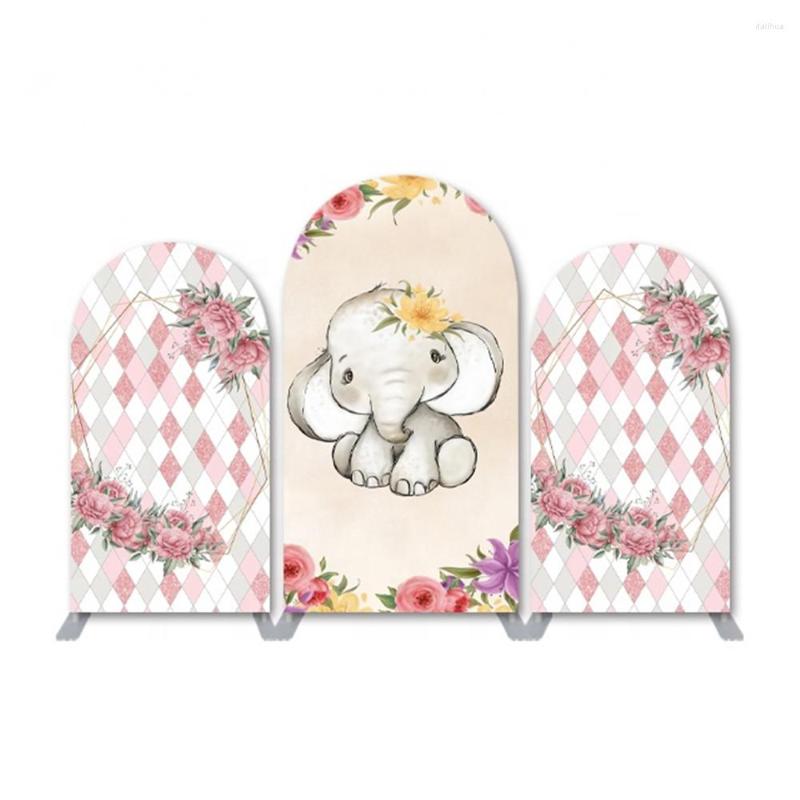 Party-Dekoration, individueller Baby-Elefant, 3 doppelseitige Bogen-Hintergrundabdeckungen mit Ständern, Dusch-Hochzeitsständer für Veranstaltungen