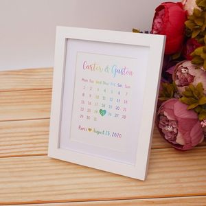 Décoration de fête personnalisée NameDate cadre de calendrier de mariage en bois décor personnalisé avec table à ongles anniversaire GiftParty