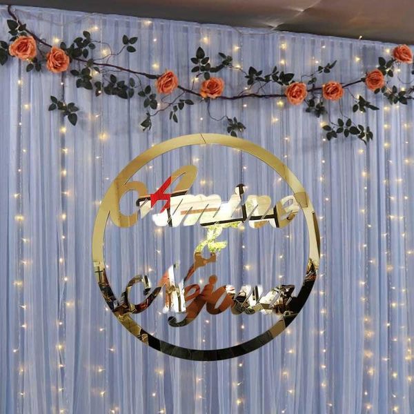 Decoración de fiesta, letrero de boda personalizado, círculo de estilo de aro con nombres o frases, espejo dorado, decoración de pared de madera para el novio de la novia