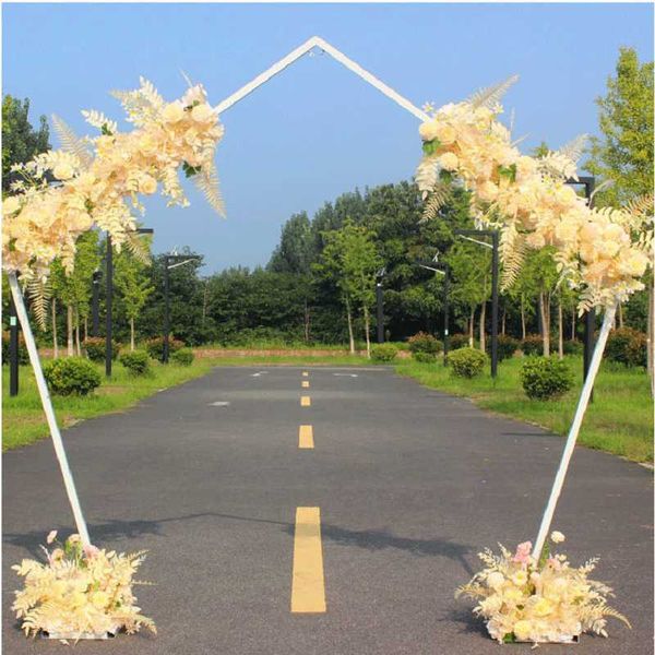 Décoration de fête personnaliser les accessoires de mariage porte en fer géométrique pentagone étagère extérieure scène fond toile de fond StandParty