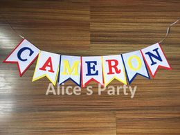 Feestdecoratie aangepaste naam bunting roodblauw geel gepersonaliseerde jongen banner verjaardag kwekerij Garland po boothparty