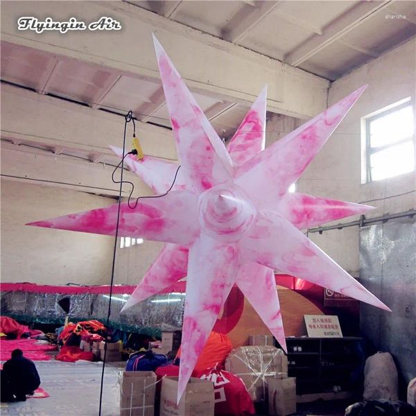 Décoration de fête d'éclairage d'impression personnalisée ballon gonflable 2 m de diamètre rose suspendu étoile épine étoile planète pour