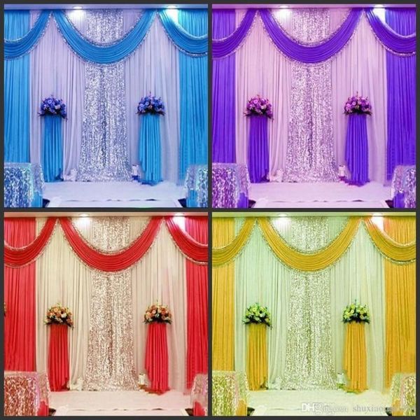 Décoration de fête rideaux de toile de fond de mariage en Satin personnalisés or Swag fond drapé rideau 10ftX20ft (3X6m)