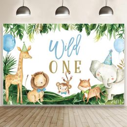 Décoration de fête mignon dessin animé animaux sauvages décors pour enfants Po matériel Pography fond tissu une Jungle 1st anniversaire