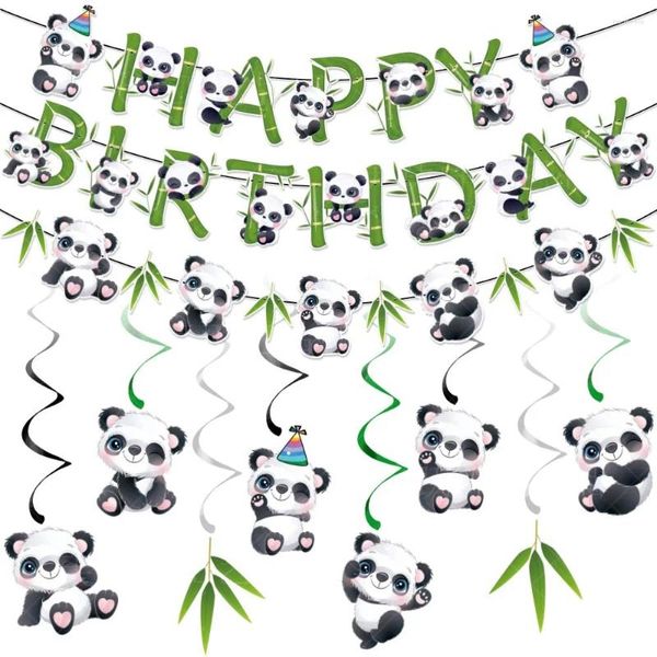 Decoración de la fiesta Lindo Panda Spiral Bamboo Happy Birthday Banner Decoraciones de tema colgante colgante Suministros de baby shower