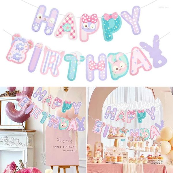 Décoration de fête mignon lion violet joyeux anniversaire papier bannière bruant guirlande pour baby shower boy girls fournit