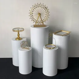 Support de piédestal d'affichage de cylindre de décoration de fête, colonne circulaire en fer à gâteau blanc 5 pièces pour mariage