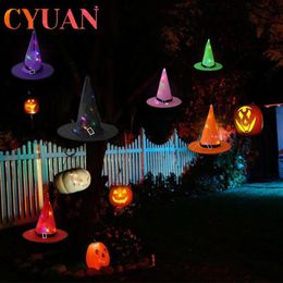 Partijdecoratie Cyuan Halloween Kostuum LED Heks Hoed voor Cosplay Props Home Garden Hanging Wizard Hoeden Gloeien