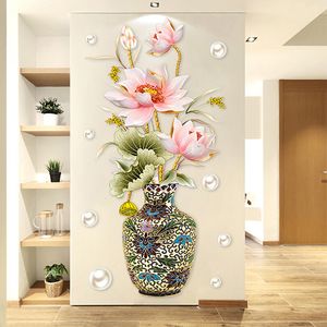 Feestdecoratie decoratieve Chinese stijl vintage vaaswandsticker lotus bloem vis kunst verwijderbare woonkamer achtergrond huis decor 230510