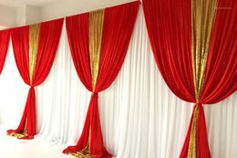Party Decoration Design White Curtain Red Ice Silk Gold Parreny Drape Backdrop Wedding Birthday6249173