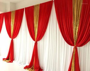 Party Decoration Design White Curtain Red Ice Silk Gold Parreny Drape Backdrop Wedding Birthday7314295