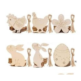 Feestdecoratie DHS 10 stks DIY Wood Easter Ei Chick hanger Craft Creative Wooden Artware Festival Gunsten Supplies Ornament Drop de Dhune